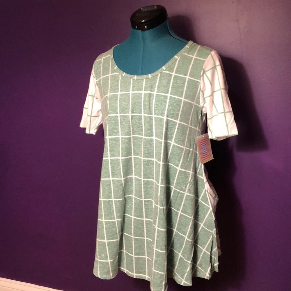 LulaRoe Green & White Checkered Half-and-Half